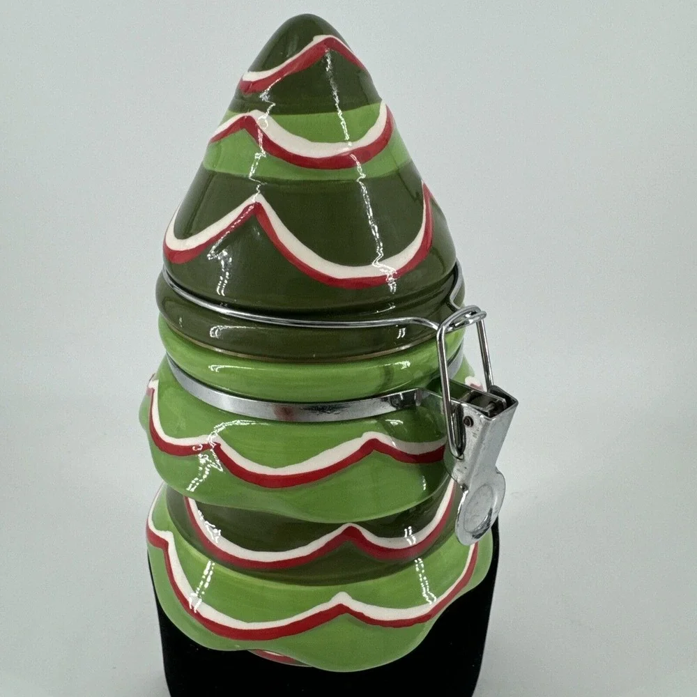Canister Ceramic Christmas Tree Holiday Green Snacks Treat Jar‎ 7